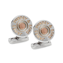 Load image into Gallery viewer, Purdey Cartridge Cap/Gold Pin Silver Cufflinks
