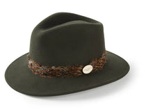 Load image into Gallery viewer, The Suffolk Fedora in Navy (Guinea Feather Wrap)
