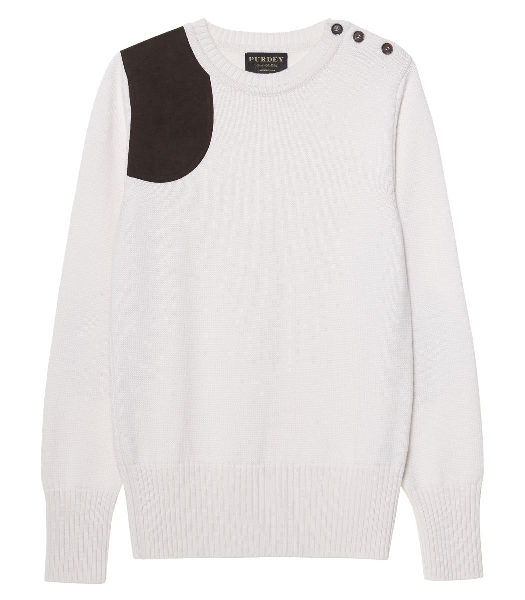 Ladies Buttoned Crew Neck Marl Shooting Sweater