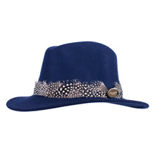 Load image into Gallery viewer, The Suffolk Fedora in Navy (Guinea Feather Wrap)
