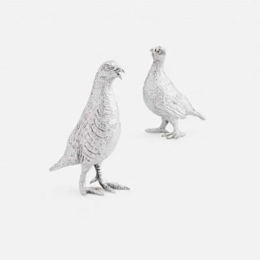 Silver Partridge Cock & Hen Figurines – Small